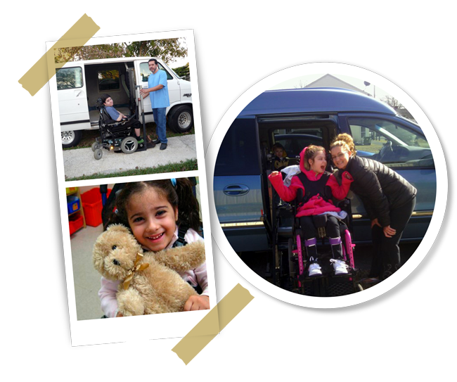 Children next to their donated MagicMobility Van