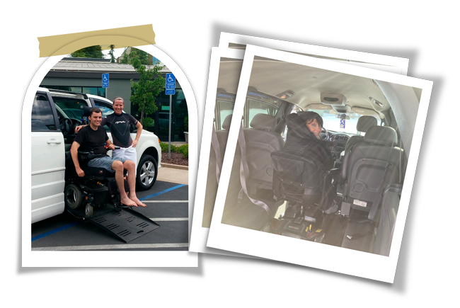 MagicMobility Vans recipients inside and next to their new van donations inside a polaroid feature.